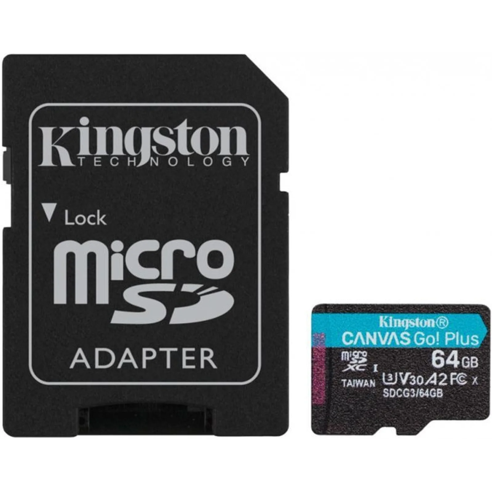 Карта памяти Kingston 64 GB microSDXC class 10 UHS-I U3 Canvas Go! Plus + SD Adapter SDCG3/64GB