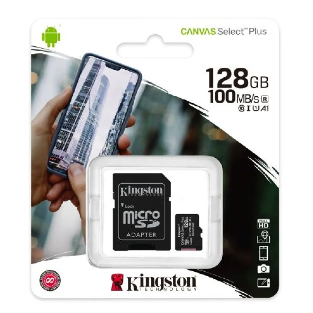 Карта памяти Kingston 128 GB microSDXC Class 10 UHS-I Canvas Select Plus + SD Adapter SDCS2/128GB