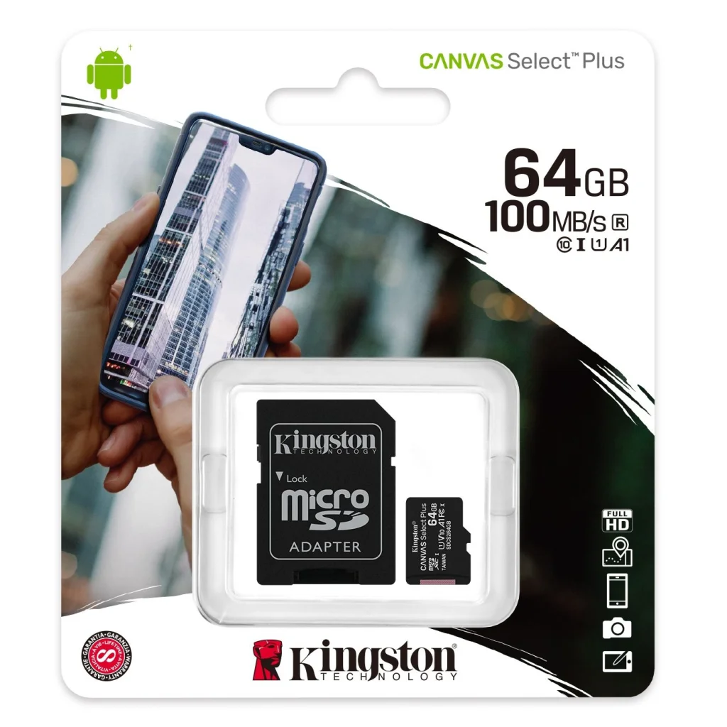 Карта пам'яті Kingston 64 GB microSDXC Class 10 UHS-I Canvas Select Plus + SD Adapter (SDCS2/64GB)