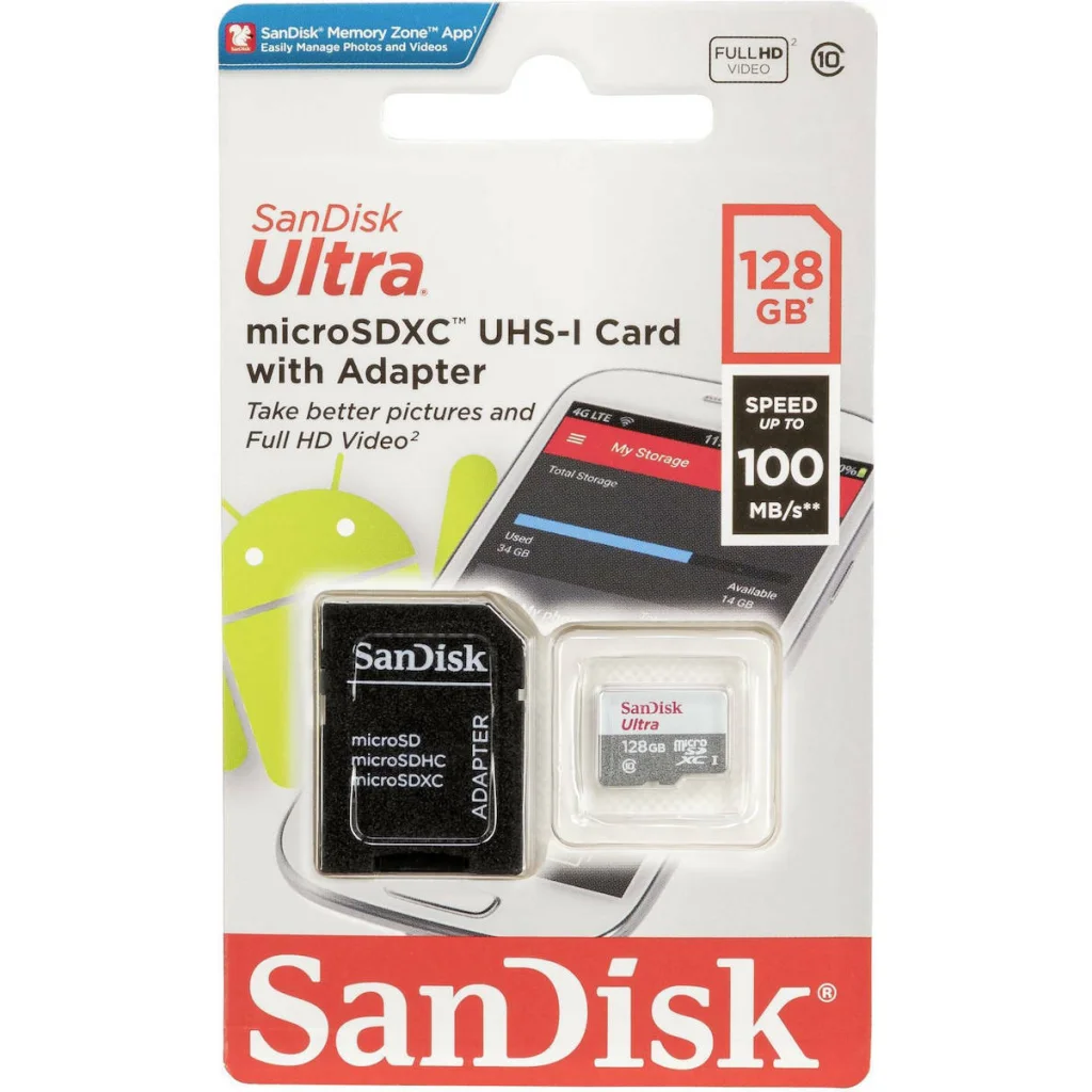 Карта пам'яті SanDisk 128 GB microSDHC UHS-I Ultra + SD adapter (SDSQUNR-128G-GN3MA)
