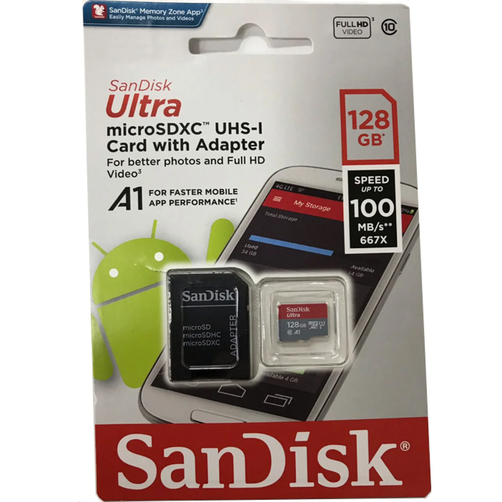 Карта памяти SanDisk 128 GB microSDXC UHS-I Ultra A1 + SD adapter SDSQUAR-128G-GN6MA