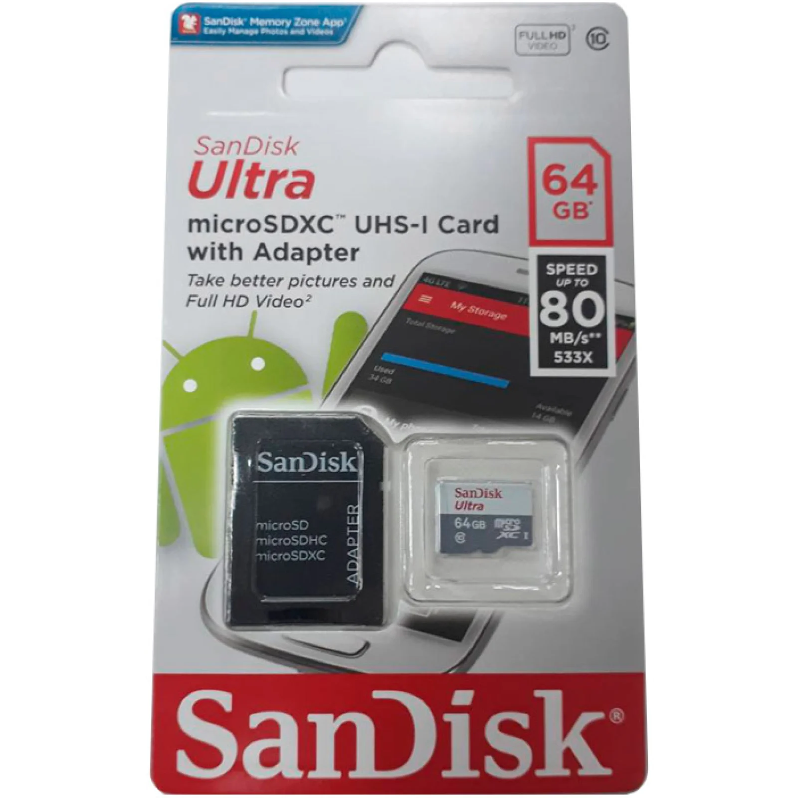 Карта памяти SanDisk 64 GB microSDXC UHS-I Ultra + SD adapter SDSQUNS-064G-GN3MA