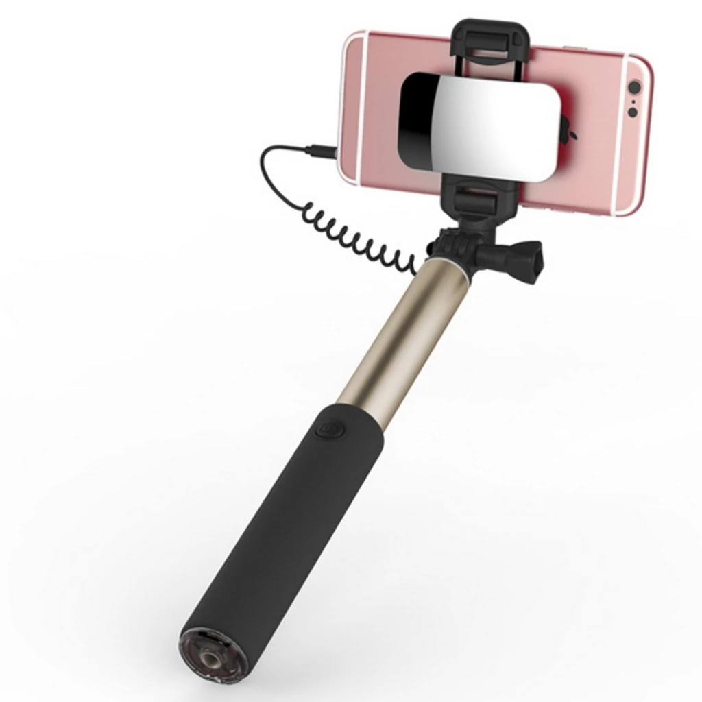 Монопод Rock Selfie Stick Mini NEW Big Mirror 60cm AUX Gold