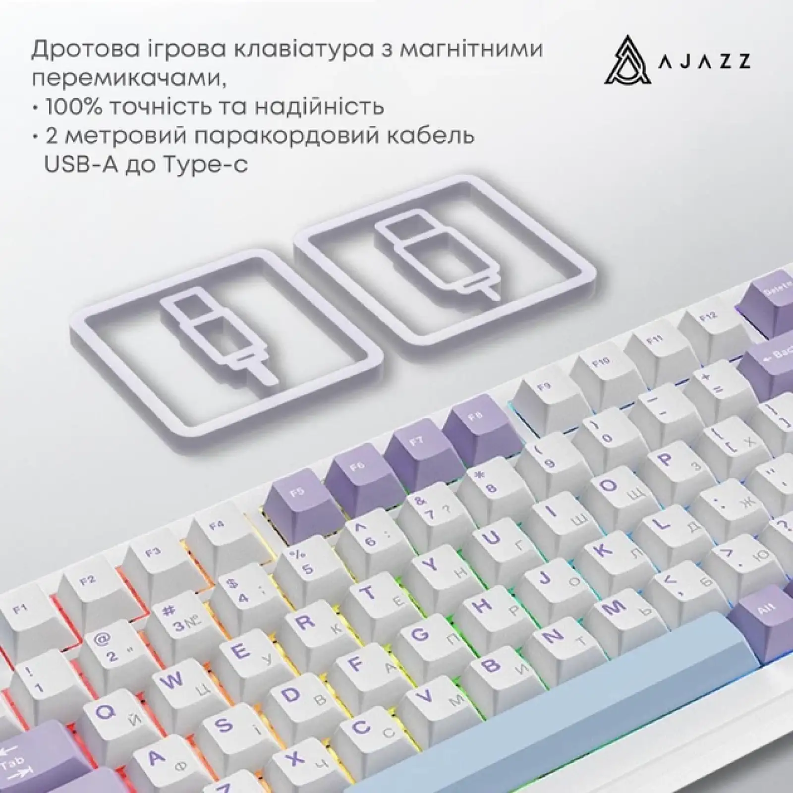 Клавиатура беспроводная Ajazz AK820 MAX Magnetic Switches Purple/White/Blue (AK820MAX-WM-PWB)