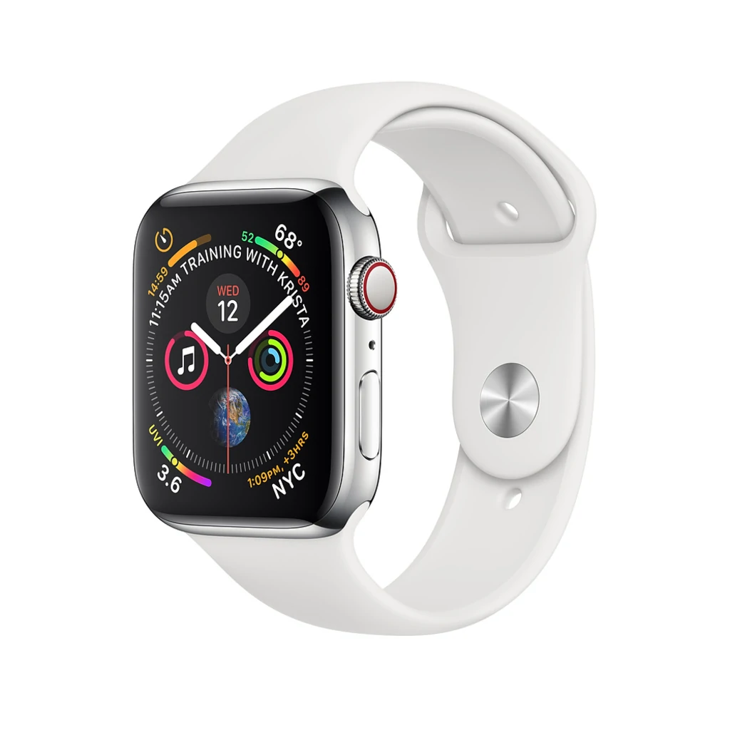 Apple Watch Series 4 GPS + Cellular 40mm Stainless Steel Case with White Sport Band (MTVJ2, MTUL2)