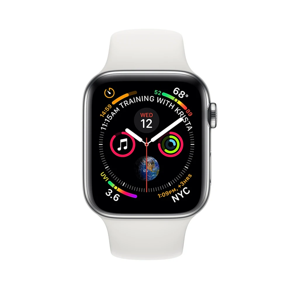 Apple Watch Series 4 GPS + Cellular 40mm Stainless Steel Case with White Sport Band (MTVJ2, MTUL2)