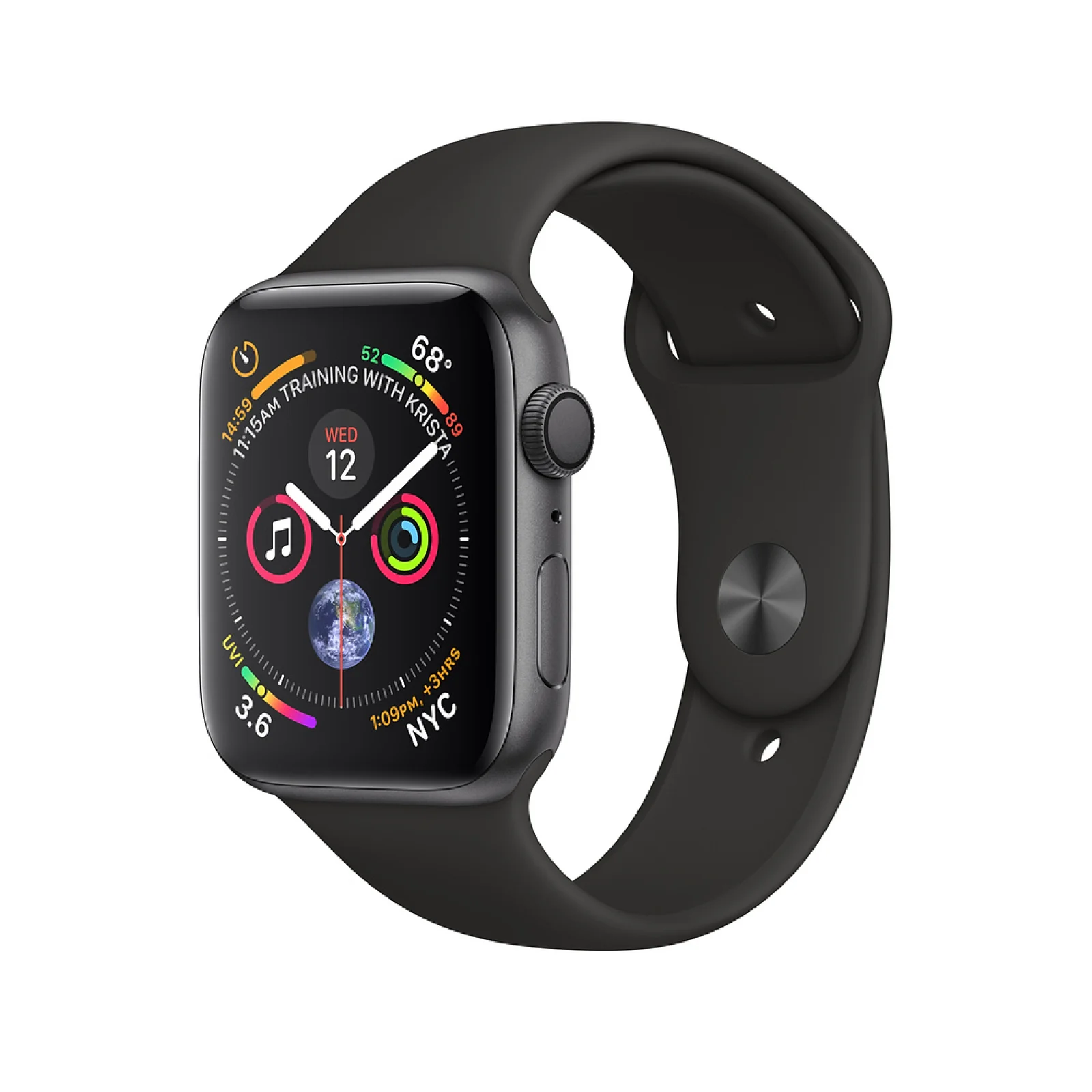 Apple Watch Series 4 GPS 44mm Space Gray Aluminum Case with Black Sport Band (MU6D2)