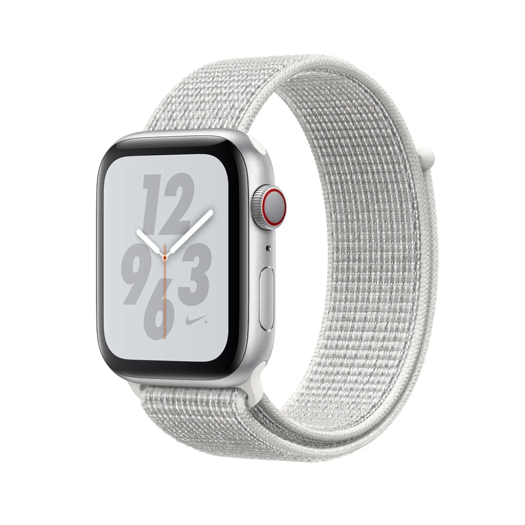 Apple Watch Nike+ Series 4 GPS + Cellular 44mm Silver Aluminum Case with Summit White Nike Sport Loop (MTXA2)