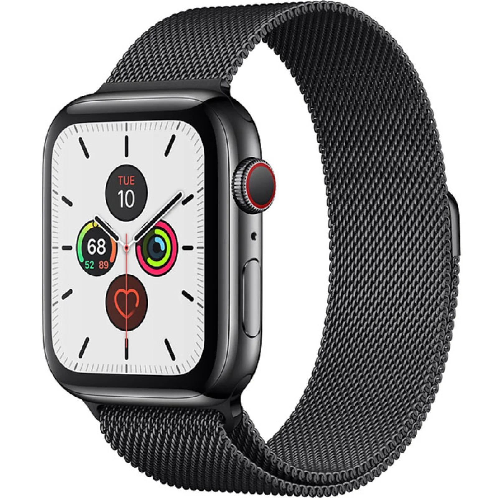 Apple Watch Series 5 GPS + LTE 44mm Space Black Stainless Steel Case with Black Milanese Loop (MWW82, MWWL2)