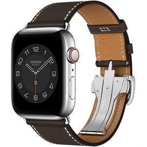 Колір: Коричневий - Ремінець Apple Ebene Barenia Leather Single Tour Deployment Buckle для Apple Watch Hermes 44mm (MTQG2)