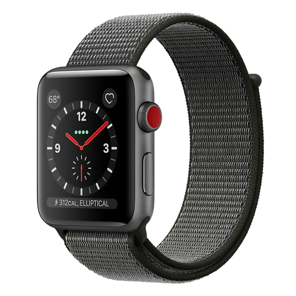 Apple Watch Series 3 GPS + Cellular 38mm Space Gray Aluminum Case with Dark Olive Sport Loop (MQJT2)