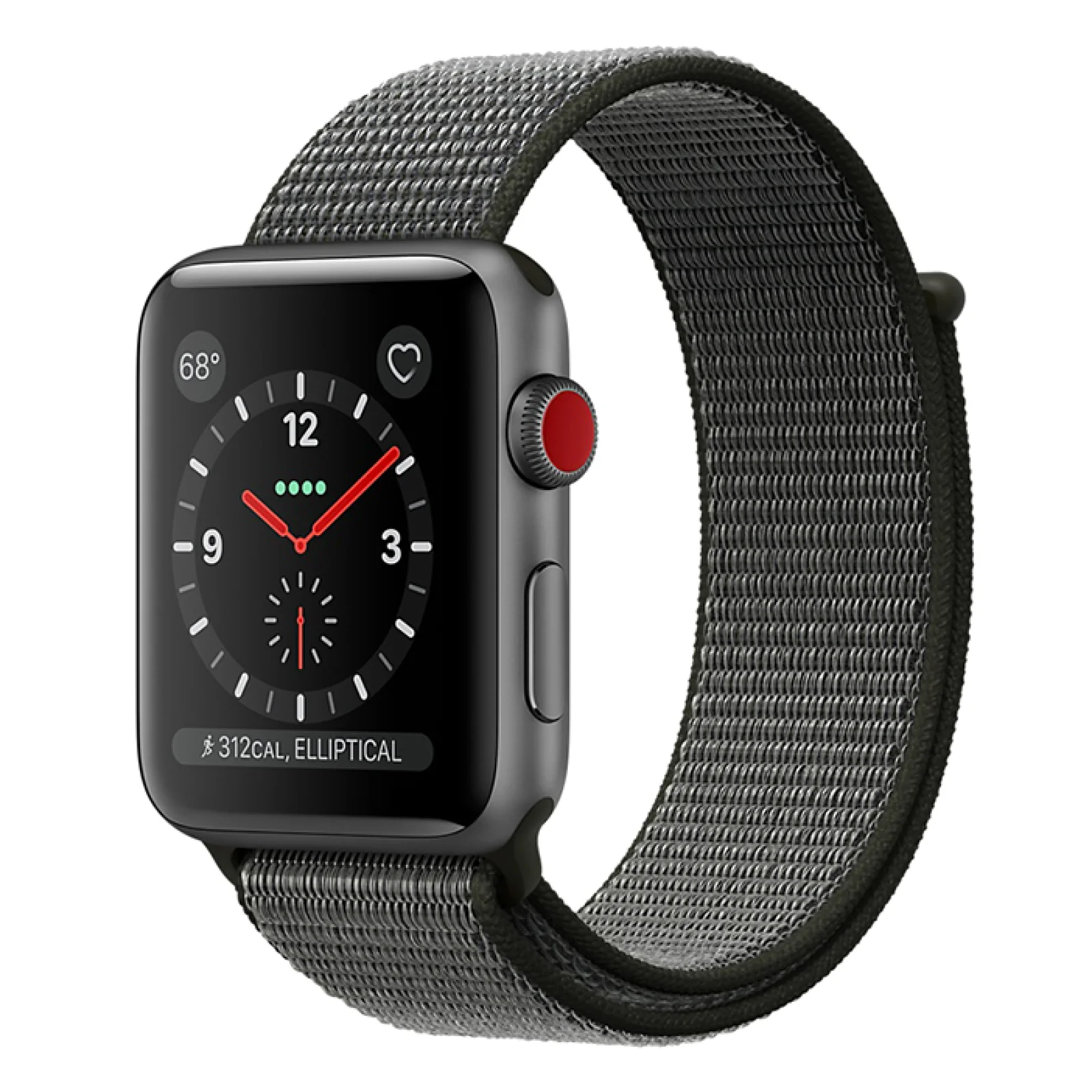 Apple Watch Series 3 GPS + Cellular 38mm Space Gray Aluminum Case with Dark Olive Sport Loop (MQJT2)