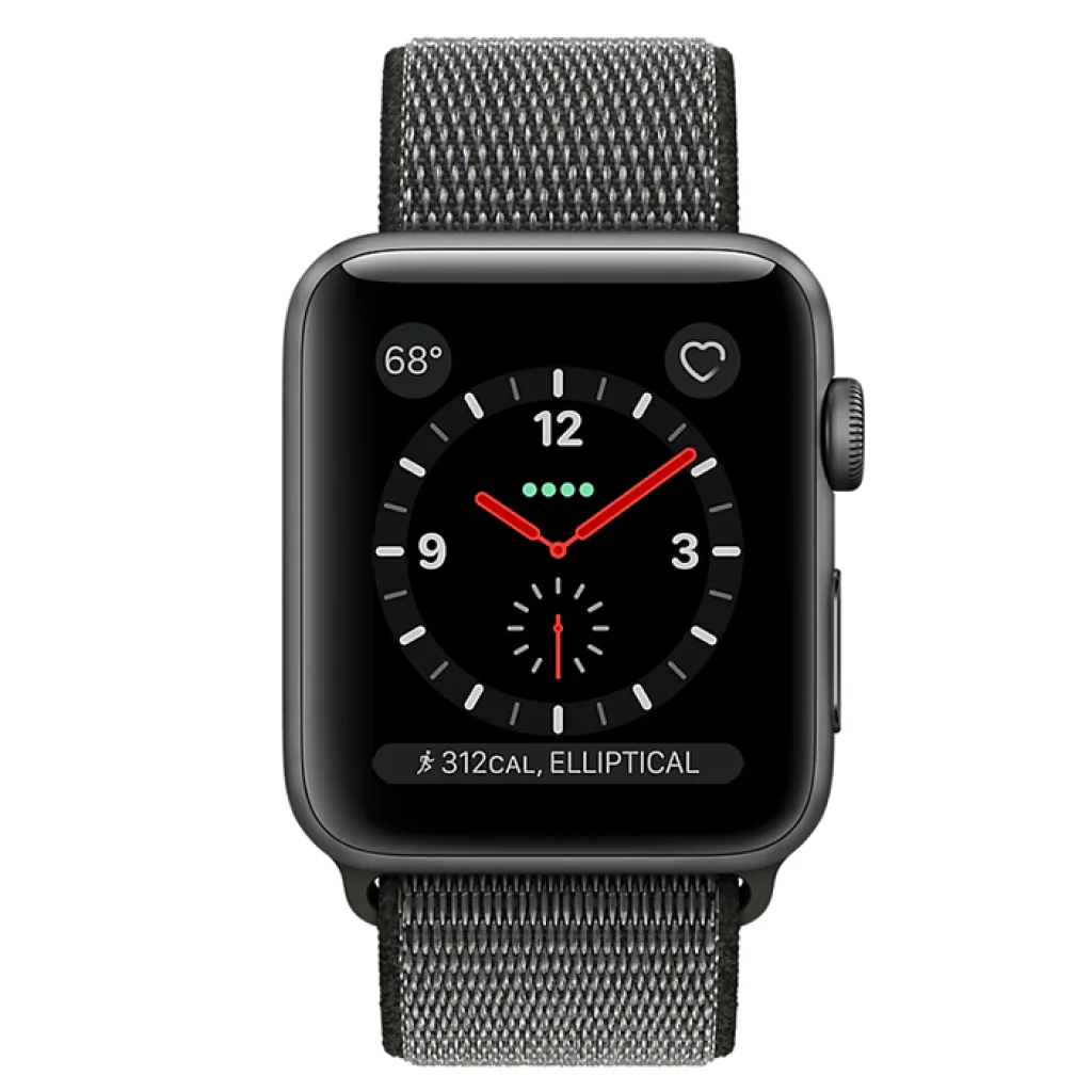 Apple Watch Series 3 GPS + Cellular 38mm Space Gray Aluminum Case with Dark Olive Sport Loop (MQJT2)