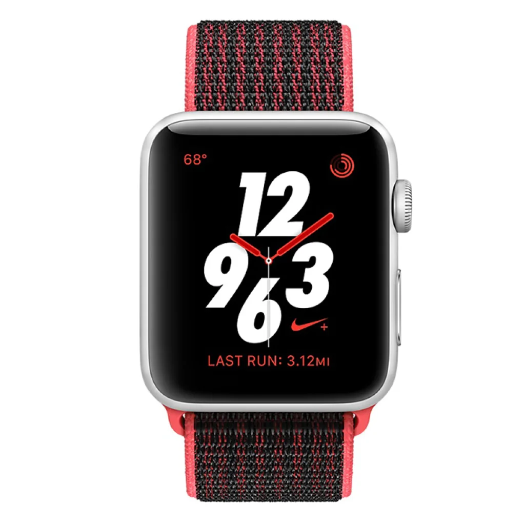 Apple Watch Nike+ Series 3 GPS + Cellular 38mm Silver Aluminum with Bright Crimson/Black Sport Loop (MQL72)