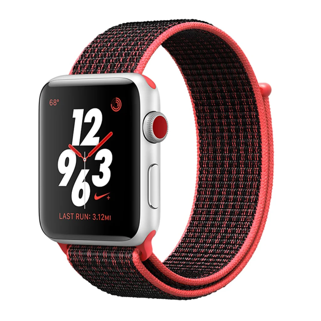 Apple Watch Nike+ Series 3 GPS + Cellular 42mm Silver Aluminum with Bright Crimson/Black Sport Loop (MQLE2)