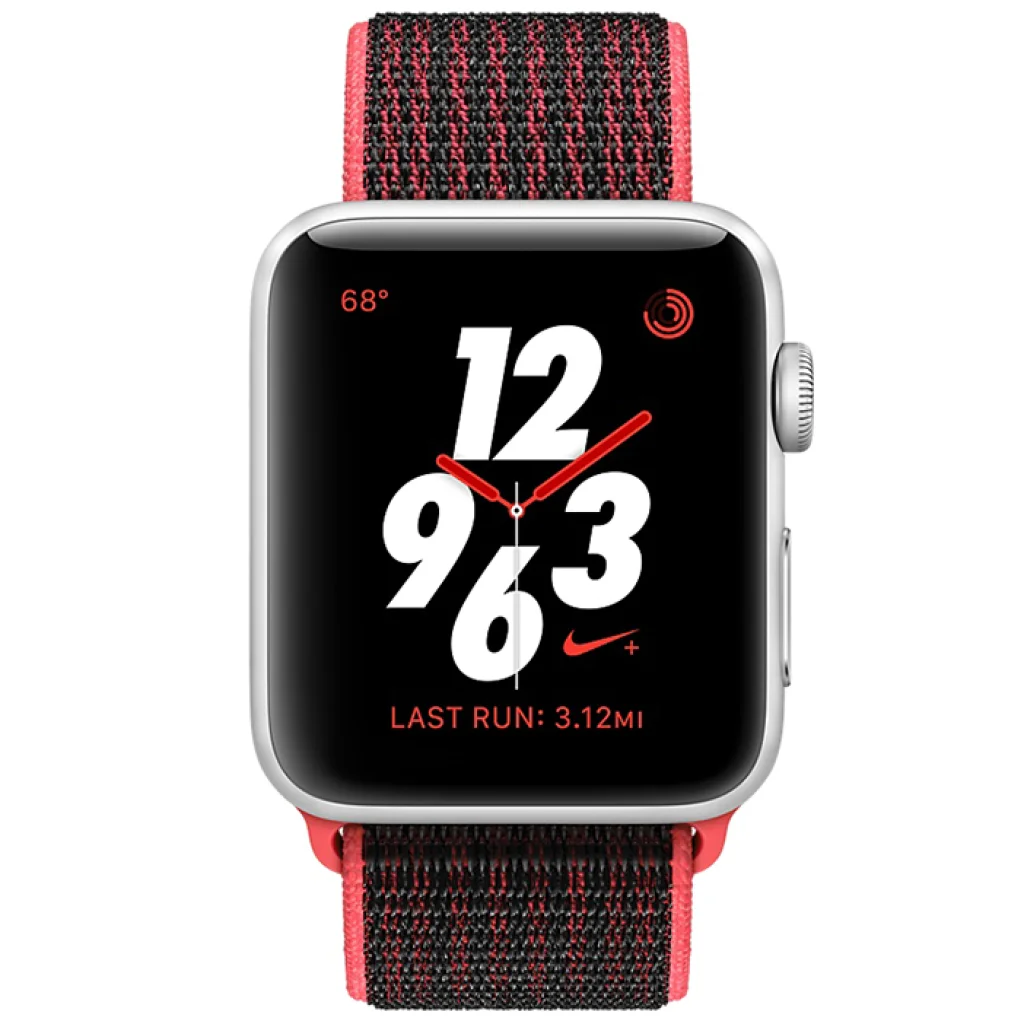 Apple Watch Nike+ Series 3 GPS + Cellular 42mm Silver Aluminum with Bright Crimson/Black Sport Loop (MQLE2)