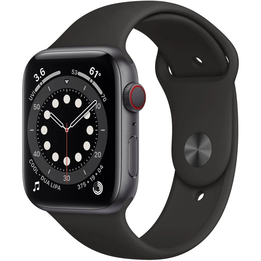 Apple Watch Series 6 GPS + Cellular 40mm Space Gray Aluminum Case with Black Sport Band (M02Q3, M06P3)