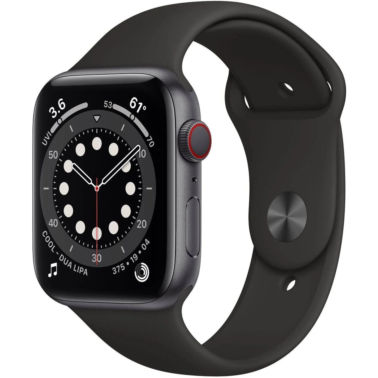 Apple Watch Series 6 GPS + Cellular 40mm Space Gray Aluminum Case with Black Sport Band (M02Q3, M06P3)