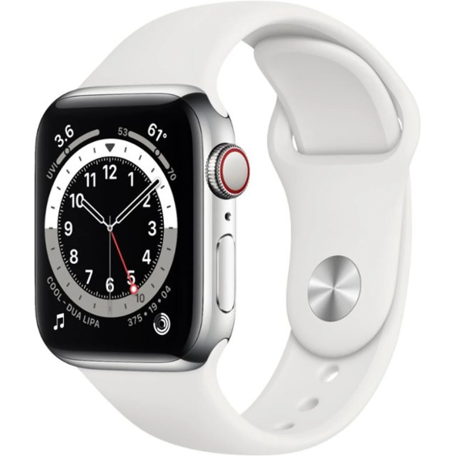 Apple Watch Series 6 GPS + Cellular 40mm Silver Stainless Steel Case with White Sport Band (M02U3, M06T3)