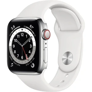 Смарт-годинник Apple Watch Series 6 GPS + Cellular 40mm Silver Stainless Steel Case with White Sport Band (M02U3, M06T3)