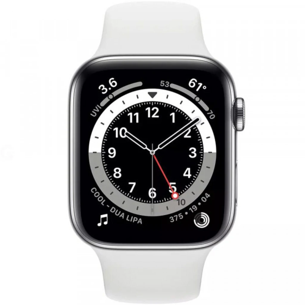Apple Watch Series 6 GPS + Cellular 40mm Silver Stainless Steel Case with White Sport Band (M02U3, M06T3)