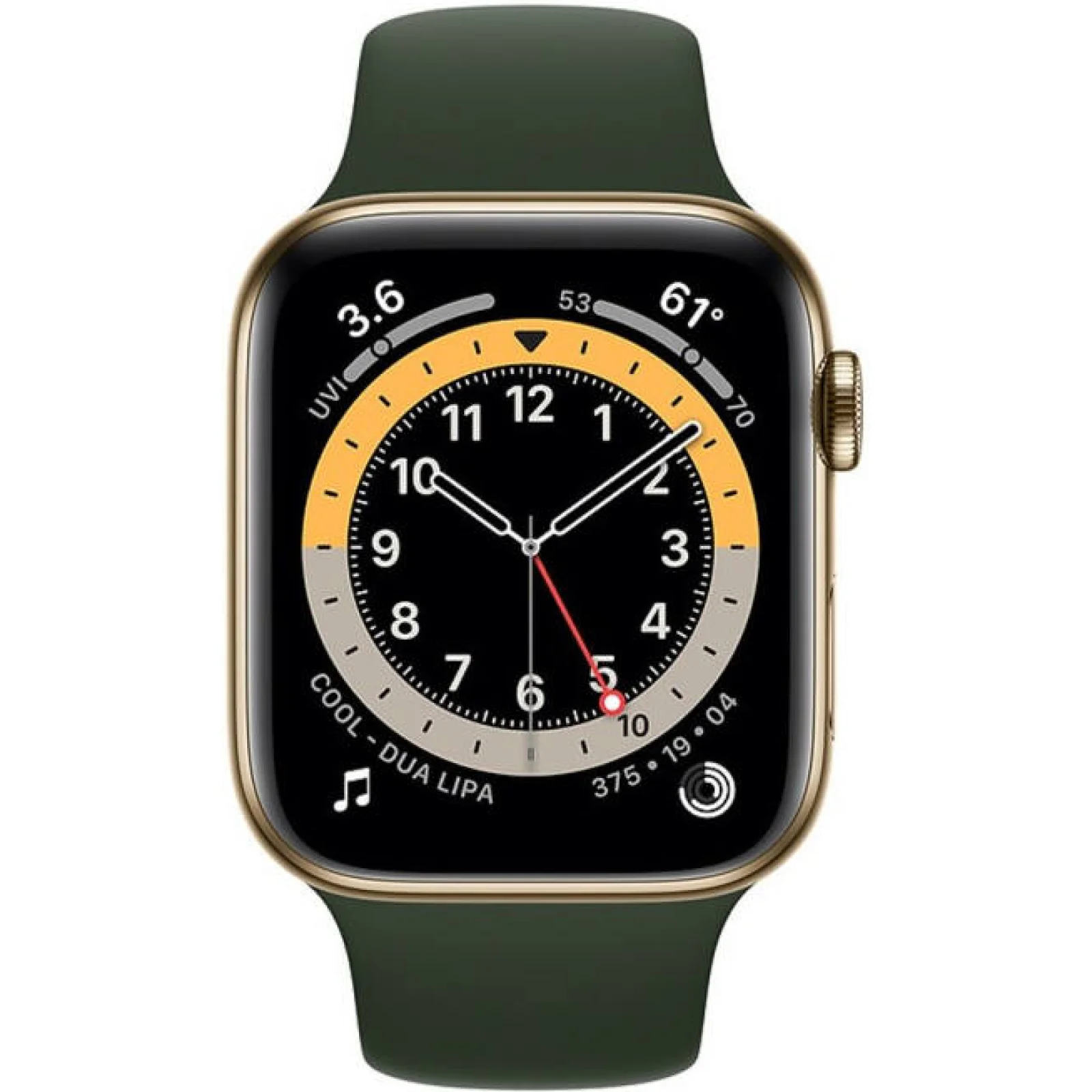Apple Watch Series 6 GPS + Cellular 40mm Gold Stainless Steel Case with Cyprus Green Sport Band (M02W3, M06V3)