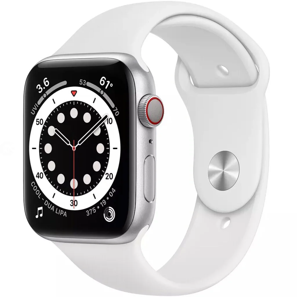 Apple Watch Series 6 GPS + Cellular 40mm Silver Aluminum Case with White Sport Band (M02N3, M06M3)