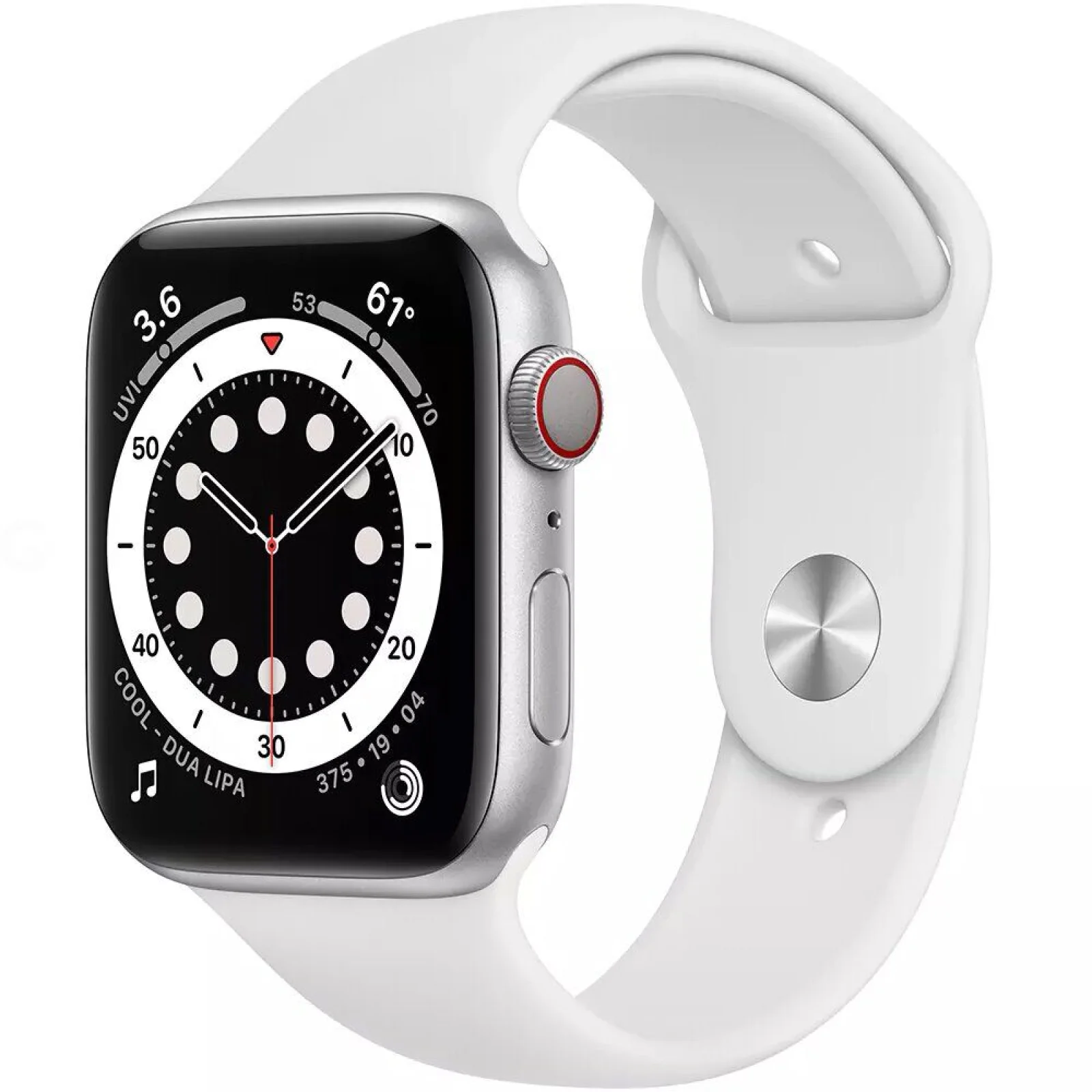 Apple Watch Series 6 GPS + Cellular 40mm Silver Aluminum Case with White Sport Band (M02N3, M06M3)