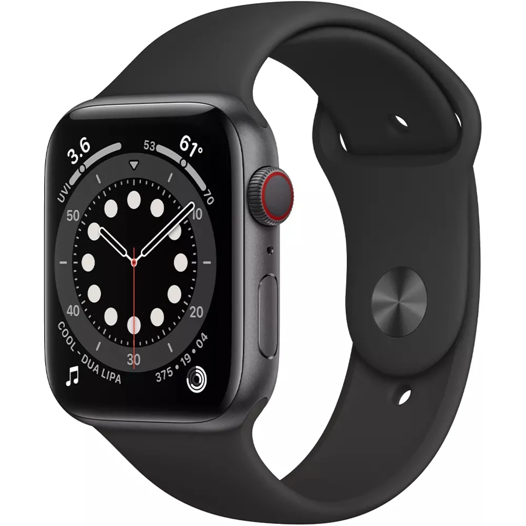 Apple Watch Series 6 GPS + Cellular 44mm Space Grey Aluminum Case with Black Sport Band (M07H3, MG2E3)