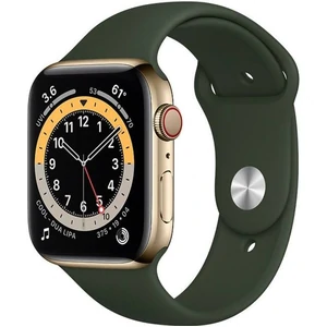 Смарт-часы Apple Watch Series 6 GPS + Cellular 44mm Gold Stainless Steel Case with Cyprus Green Sport Band (M07N3, M09F3)