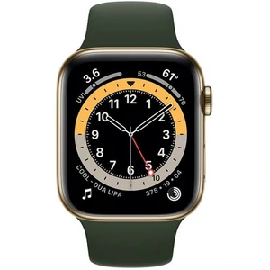 Apple Watch Series 6 GPS + Cellular 44mm Gold Stainless Steel Case with Cyprus Green Sport Band (M07N3, M09F3)