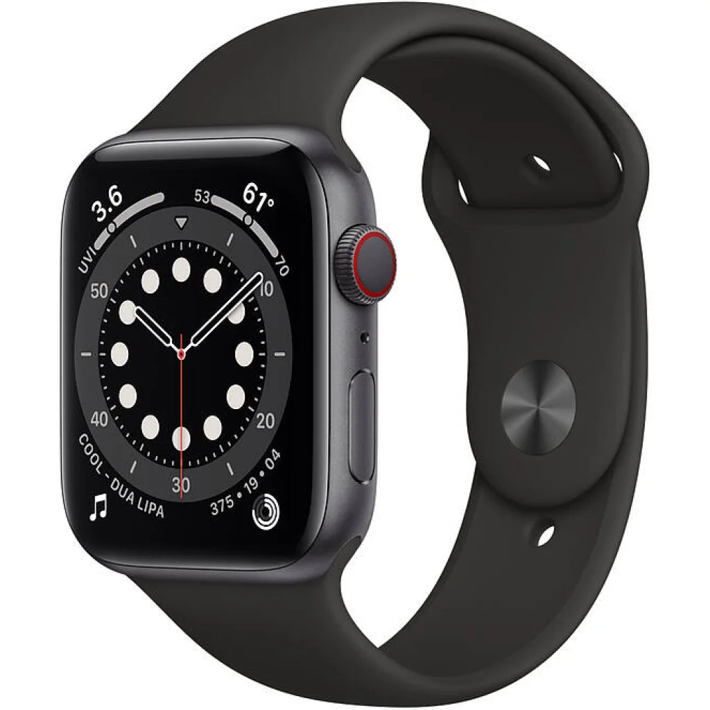 Apple Watch Series 6 GPS + Cellular 44mm Graphite Stainless Steel Case with Black Sport Band (M07Q3, M09H3)
