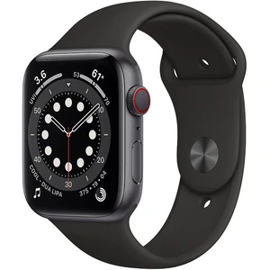 Смарт-часы Apple Watch Series 6 GPS + Cellular 44mm Graphite Stainless Steel Case with Black Sport Band (M07Q3, M09H3)