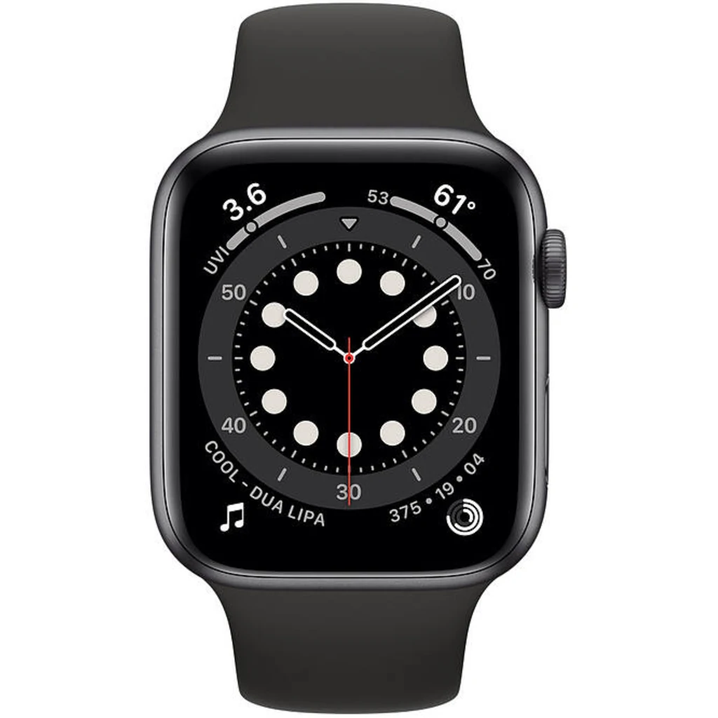 Apple Watch Series 6 GPS + Cellular 44mm Graphite Stainless Steel Case with Black Sport Band (M07Q3, M09H3)