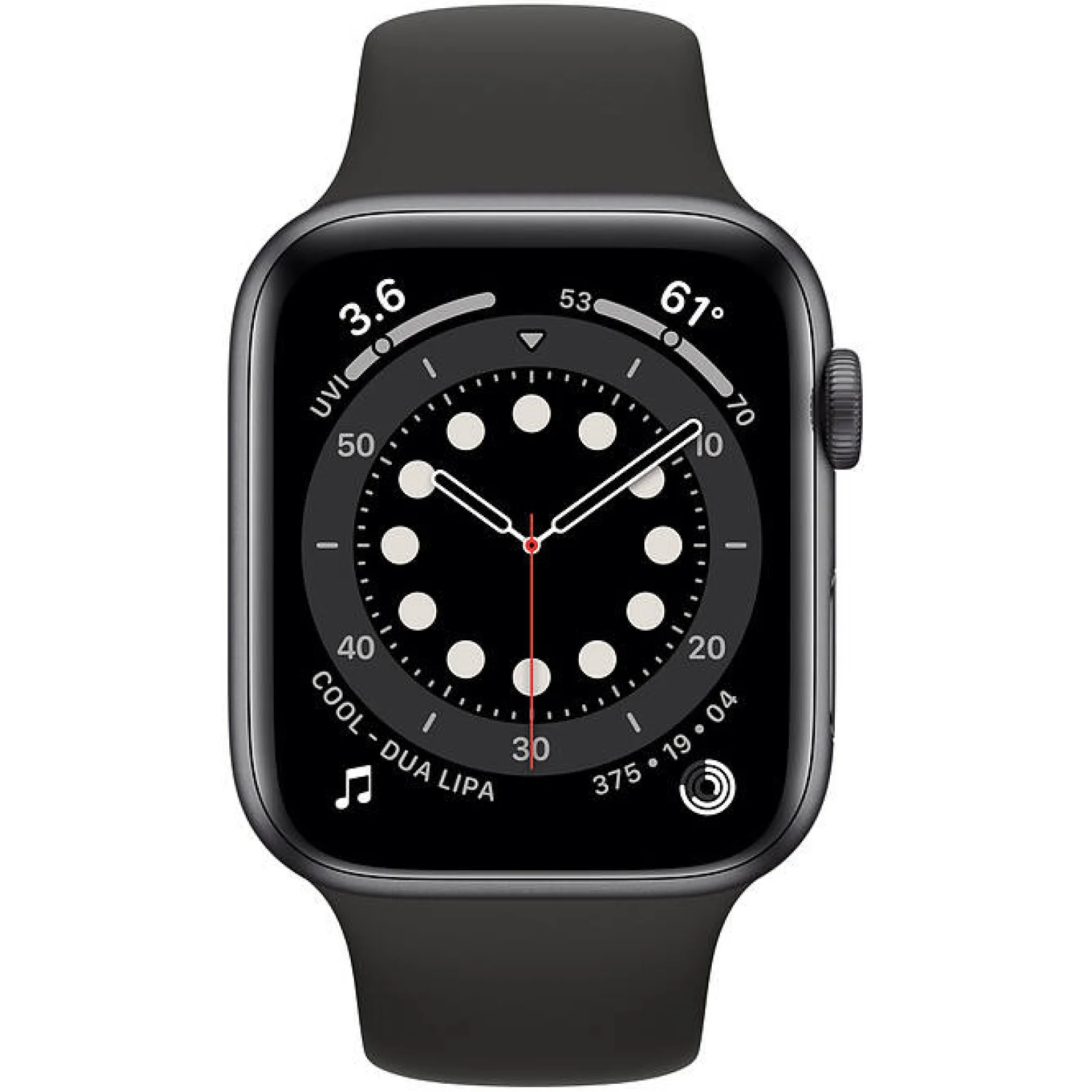Apple Watch Series 6 GPS + Cellular 44mm Graphite Stainless Steel Case with Black Sport Band (M07Q3, M09H3)