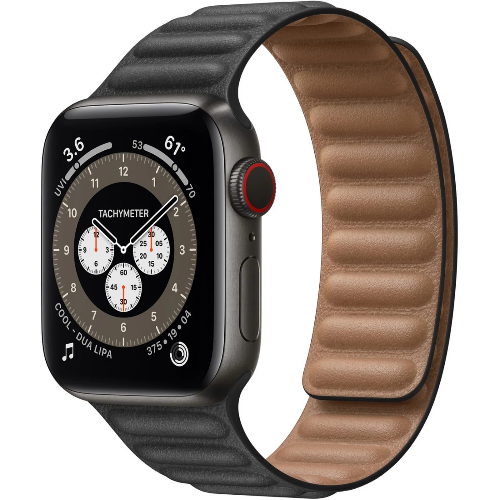 Apple Watch Edition Series 6 GPS + Cellular 44mm Space Black Titanium Case with Black Leather Link (M/L) (M0H13, MY9N2)