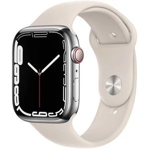 Смарт-годинник Apple Watch Series 7 GPS + Cellular 45mm Silver Stainless Steel Case with Starlight Sport Band (MKJD3, MKJV3)