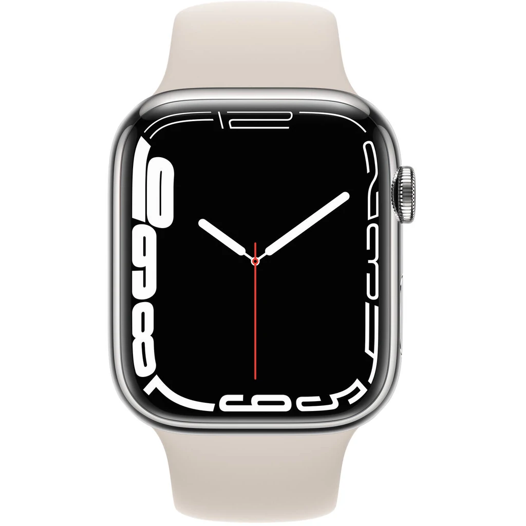 Смарт-годинник Apple Watch Series 7 GPS + Cellular 45mm Silver Stainless Steel Case with Starlight Sport Band (MKJD3)
