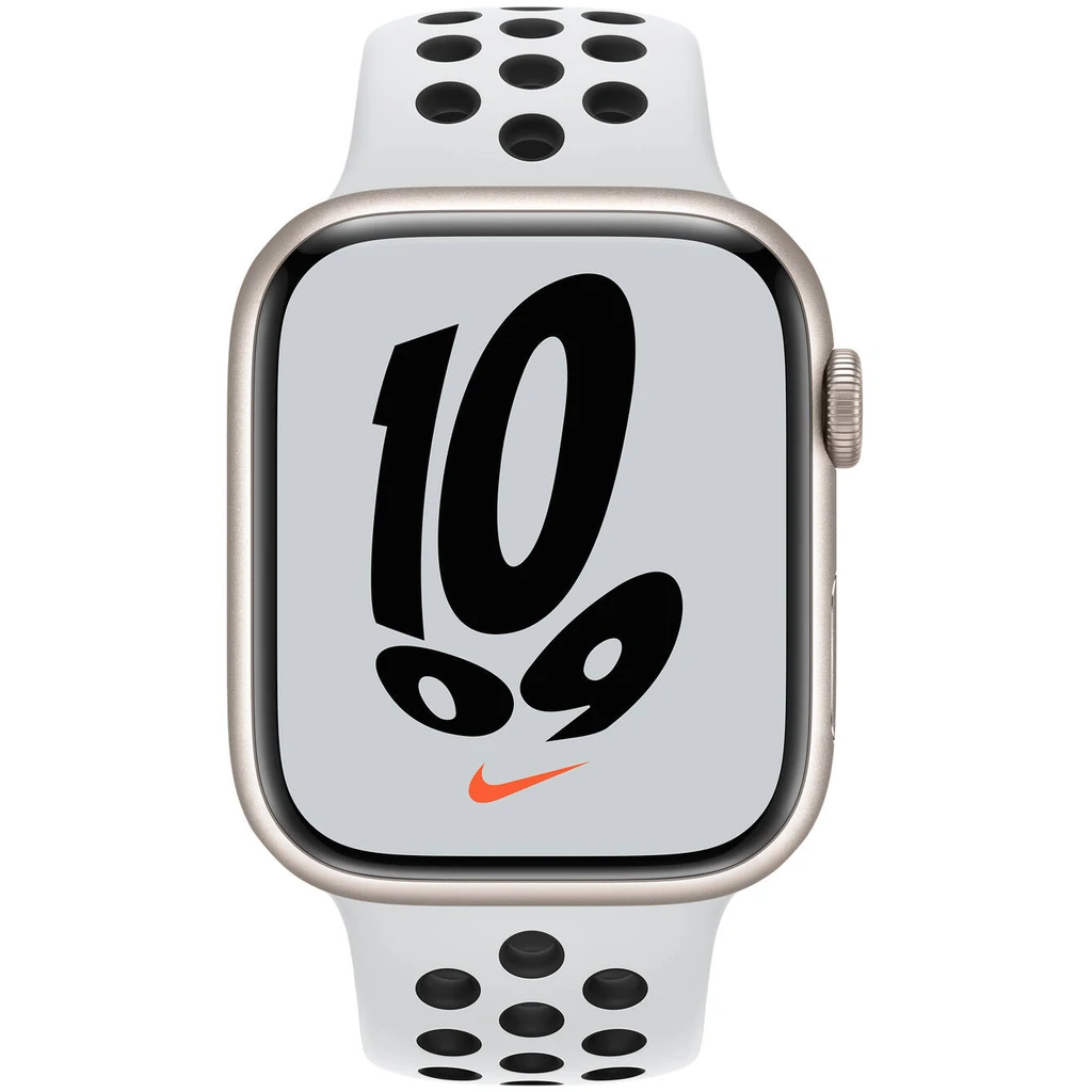Смарт-годинник Apple Watch Nike Series 7 GPS 41mm Starlight Aluminum Case With Pure Platinum/Black Nike Sport Band (MKN33UL/A) UA