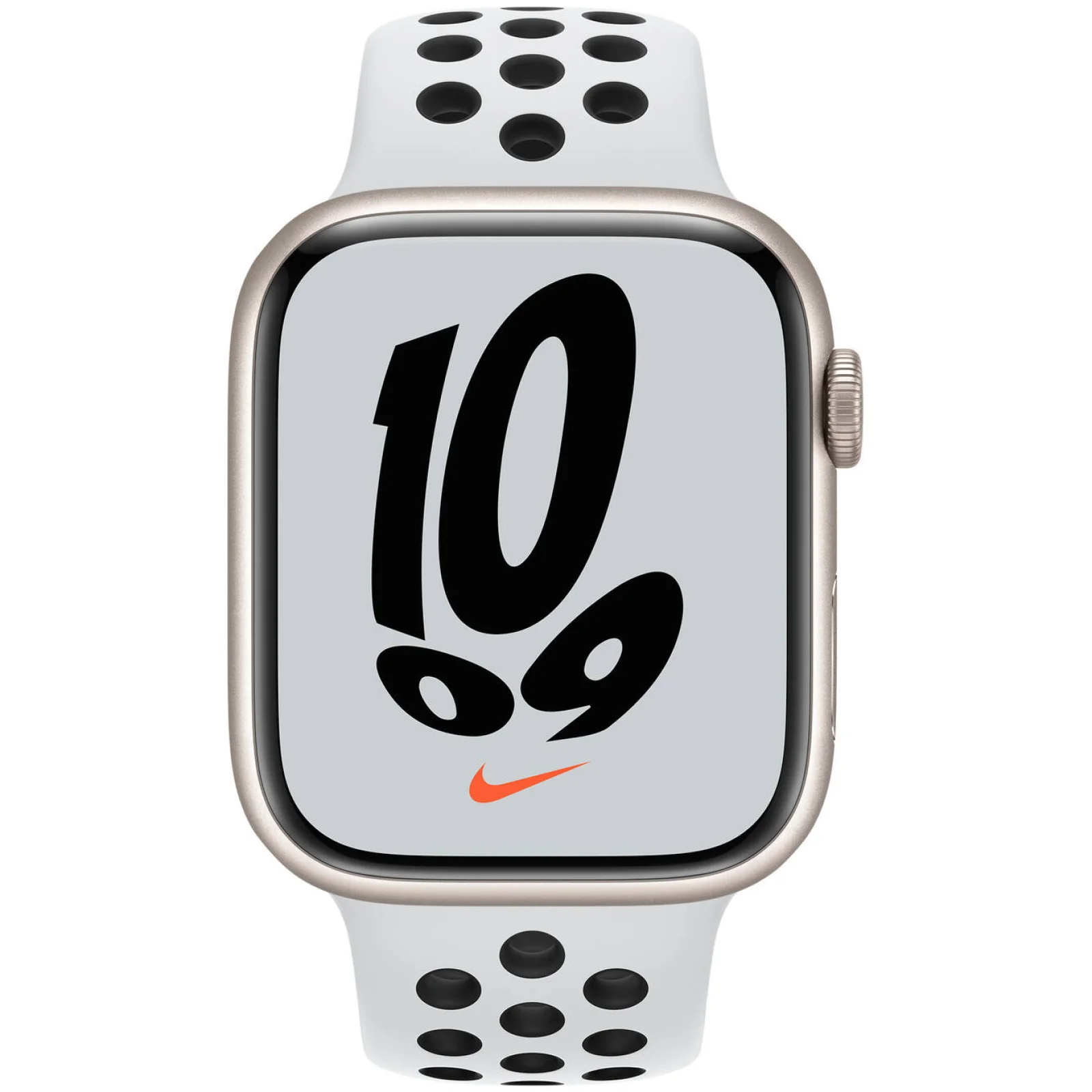 Смарт-годинник Apple Watch Nike Series 7 GPS 41mm Starlight Aluminum Case With Pure Platinum/Black Nike Sport Band (MKN33UL/A) UA