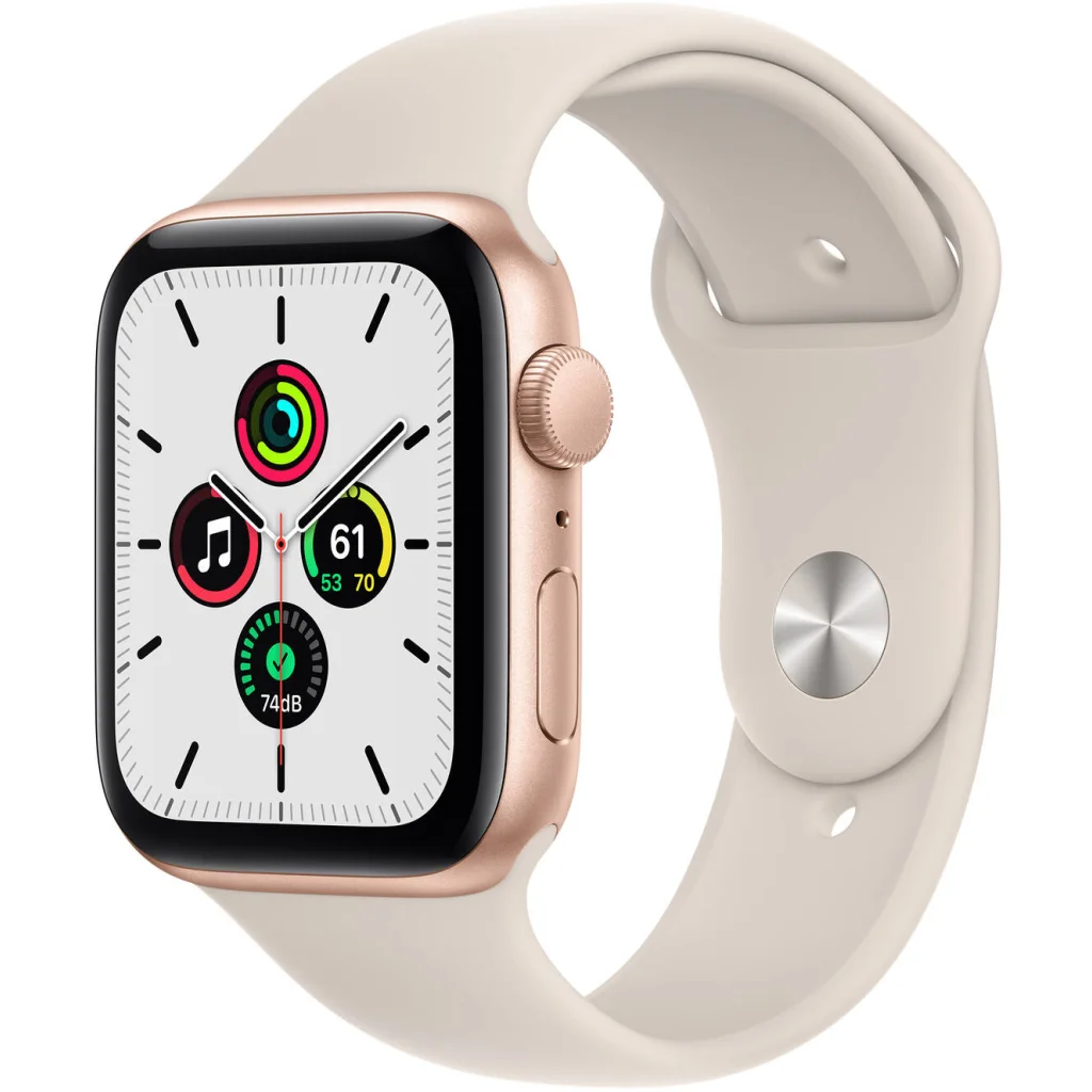 Apple Watch SE GPS 44mm Gold Aluminum Case with Starlight Sport Band (MKQ53)