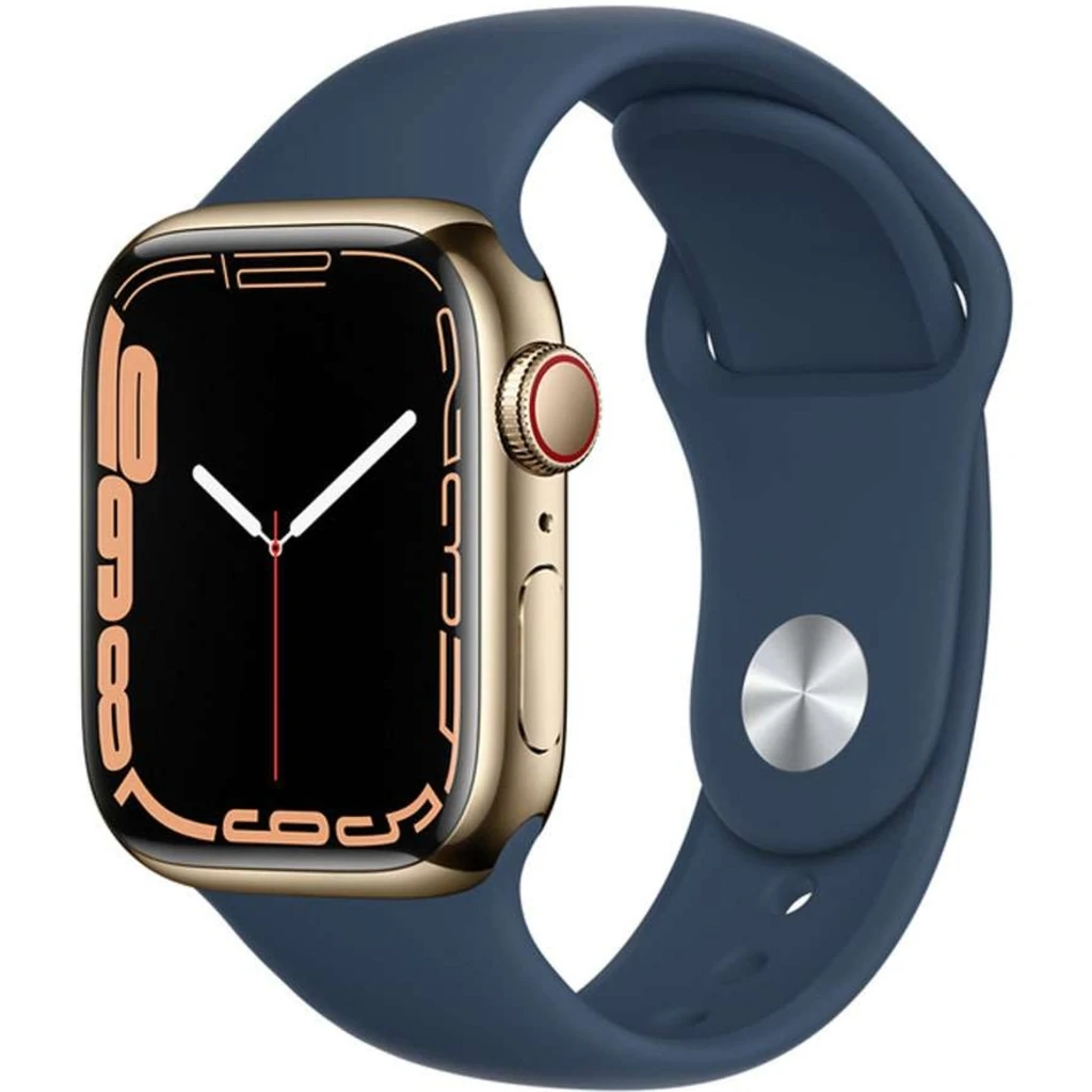 Смарт-годинник Apple Watch Series 7 GPS + Cellular 41mm Gold Stainless Steel Case with Abyss Blue Sport Band (MN9K3)