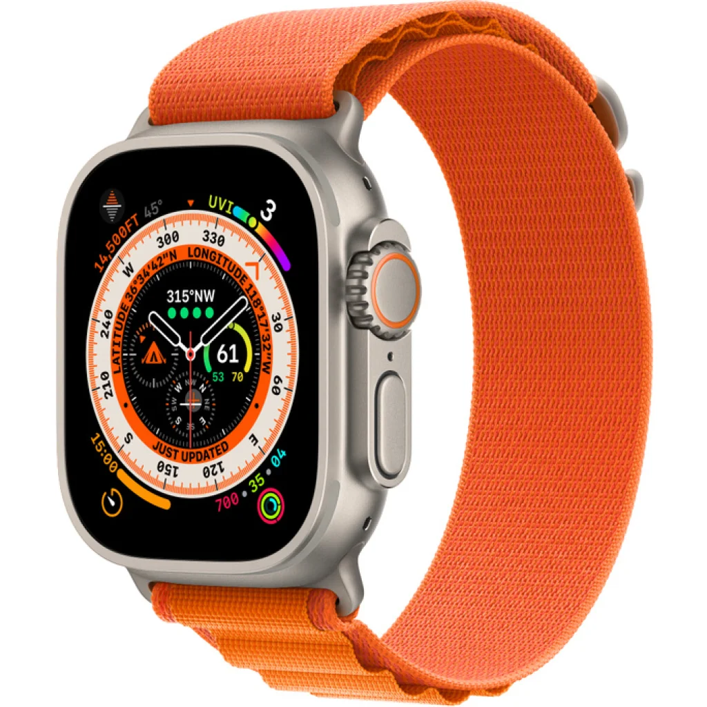 Смарт-годинник Apple Watch Ultra GPS + Cellular 49mm Titanium Case with Orange Alpine Loop Large (MQEV3/MQFM3)
