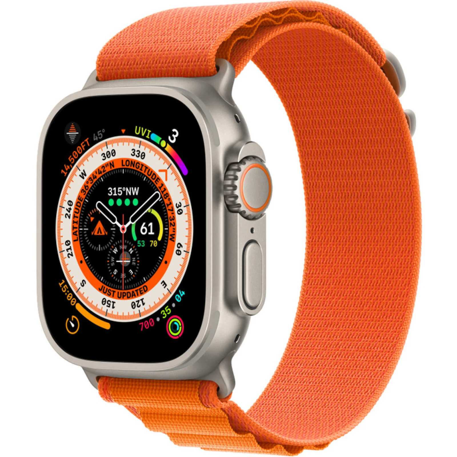 Смарт-годинник Apple Watch Ultra GPS + Cellular 49mm Titanium Case with Orange Alpine Loop Small (MNHA3/MNHH3)