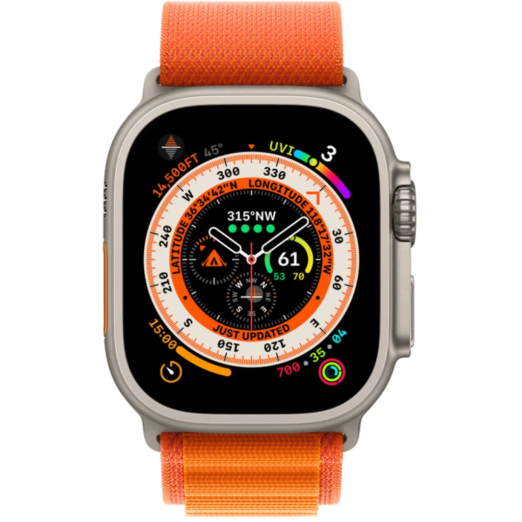 Смарт-годинник Apple Watch Ultra GPS + Cellular 49mm Titanium Case with Orange Alpine Loop Large (MQEV3/MQFM3)