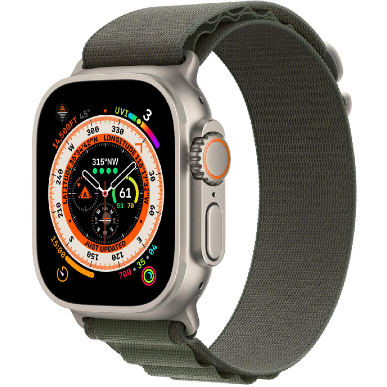 Смарт-годинник Apple Watch Ultra GPS + Cellular 49mm Titanium Case with Green Alpine Loop Small (MNHC3/MNHJ3)