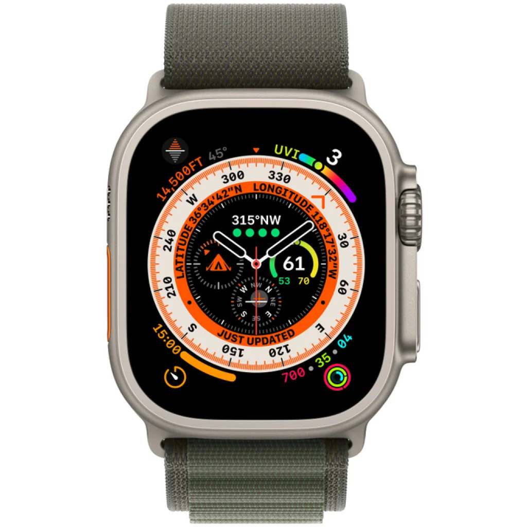 Смарт-часы Apple Watch Ultra GPS + Cellular 49mm Titanium Case with Green Alpine Loop Small (MNHC3/MNHJ3)