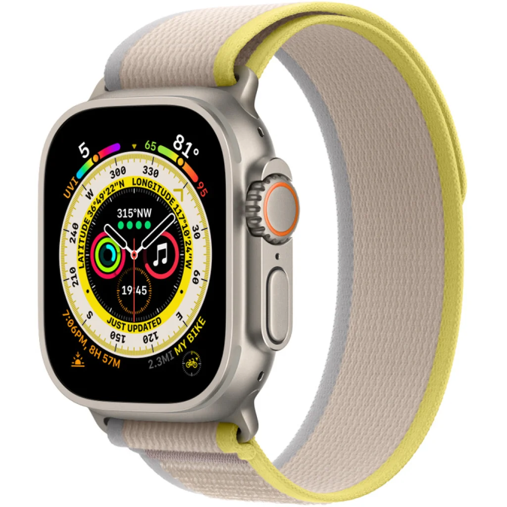 Смарт-часы Apple Watch Ultra GPS + Cellular 49mm Titanium Case with Yellow/Beige Trail Loop S/M (MNHD3/MNHK3)