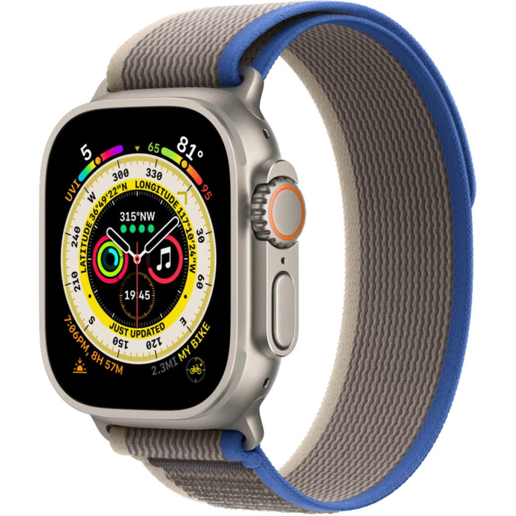 Смарт-годинник Apple Watch Ultra GPS + Cellular 49mm Titanium Case with Blue/Gray Trail Loop S/M (MNHE3/MNHL3)