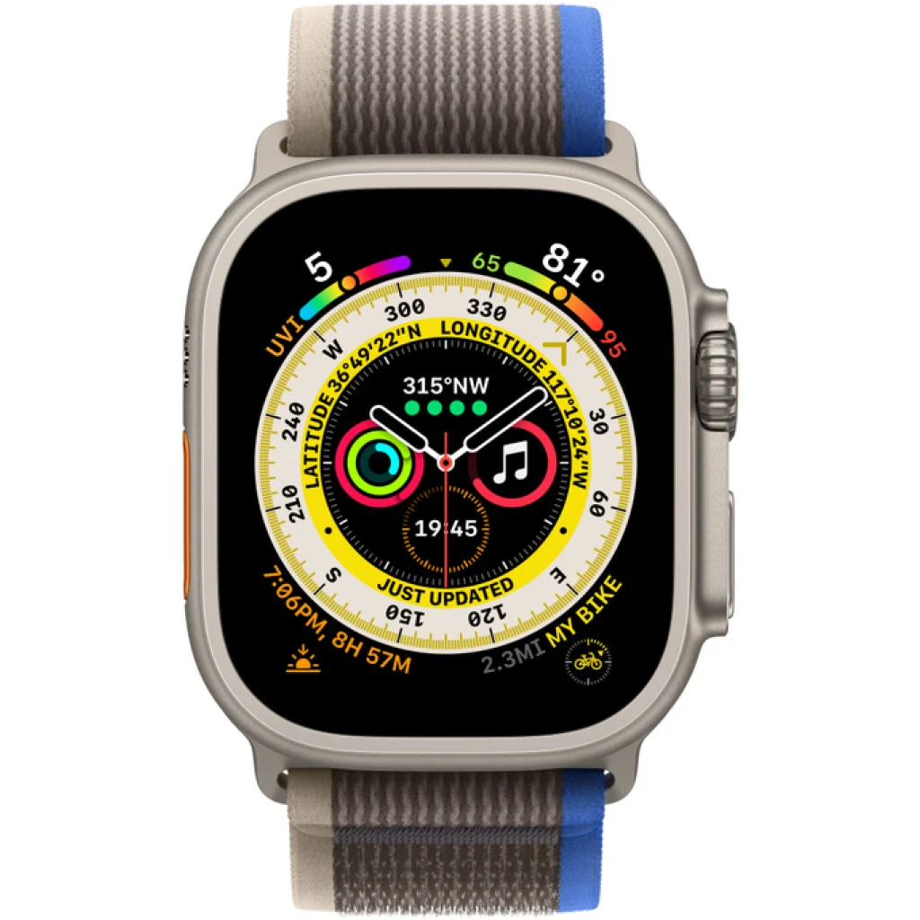 Смарт-годинник Apple Watch Ultra GPS + Cellular 49mm Titanium Case with Blue/Gray Trail Loop S/M (MNHE3/MNHL3)